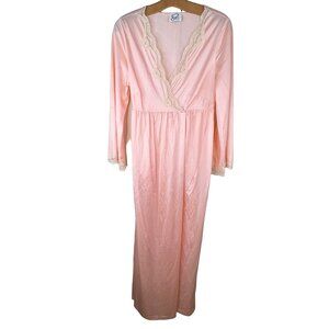 Gs Vintage 80s Nightgown  Lace Trim VNeck Pink Sleepwear Size Medium Coquette